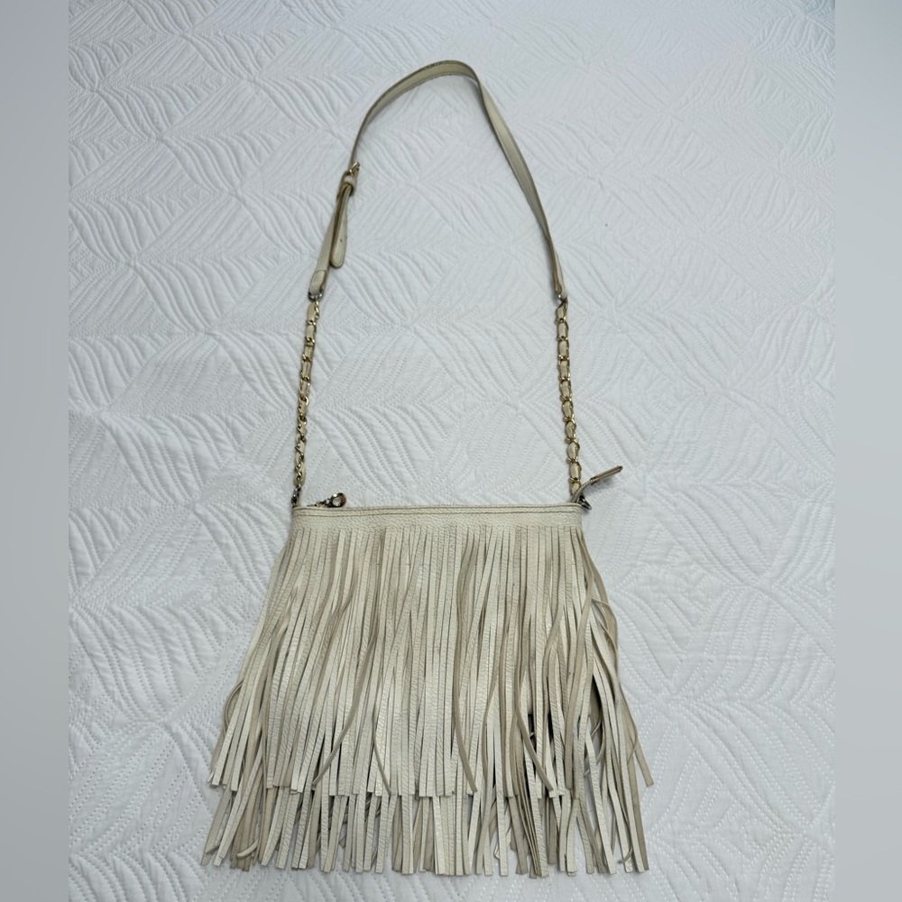 Fringe Crossbody Shoulder Bag in Light Beige